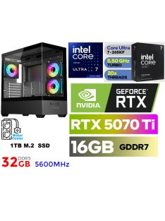   Gamer PC: Intel Core ULTRA 7-265KF 15. Generáció 20magos CPU+ Nvidia RTX 5070 Ti 16GB VGA+ 32GB DDR5 RAM