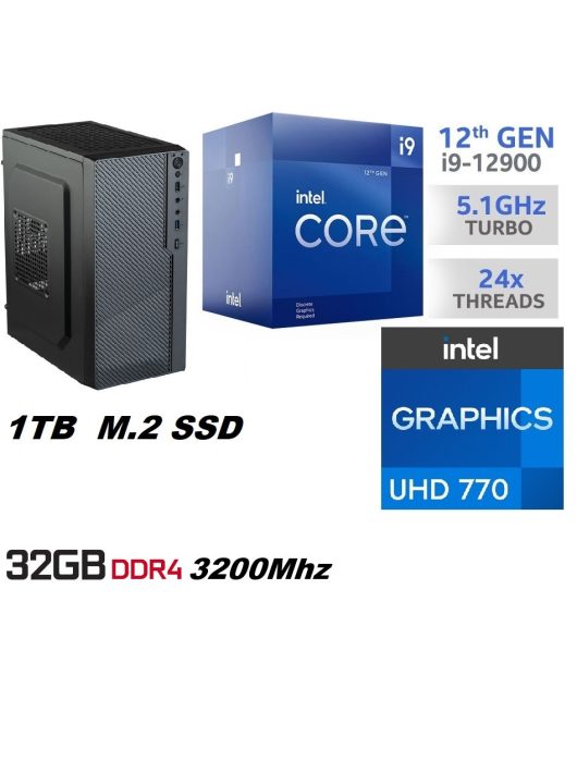 Prémium Office PC Intel Core i9  16magos CPU+32GB DDR4 RAM+1TB SSD