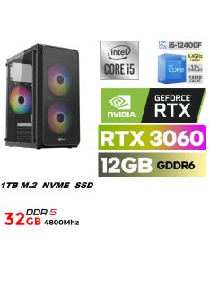   Gamer PC: Intel Core i5 6 magos CPU 12. Generáció + Nvidia RTX 3060 12GB VGA+ 32GB DDR5 RAM