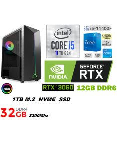   Gamer PC: Intel Core i5 6 magos CPU 11. Generáció + Nvidia RTX 3060 12GB VGA+ 32GB DDR4 RAM