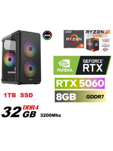  Gamer PC: AMD Ryzen 5500  6 magos CPU+ RTX 5060 8GB VGA+32GB DDR4 RAM