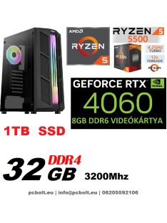   Gamer PC: AMD Ryzen 5500  6 magos CPU+ RTX 4060 8GB VGA+32GB DDR4 RAM