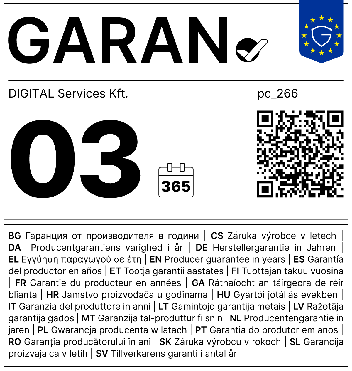alt=GARAN tartóssági jótállási címke, 3 év garantált tartósság plusz költségek nélkül
